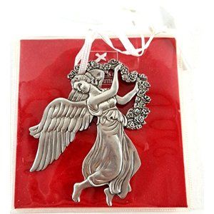 Vintage Seagull Pewter Christmas Ornament Angel W Wreath Michael Canada 4"